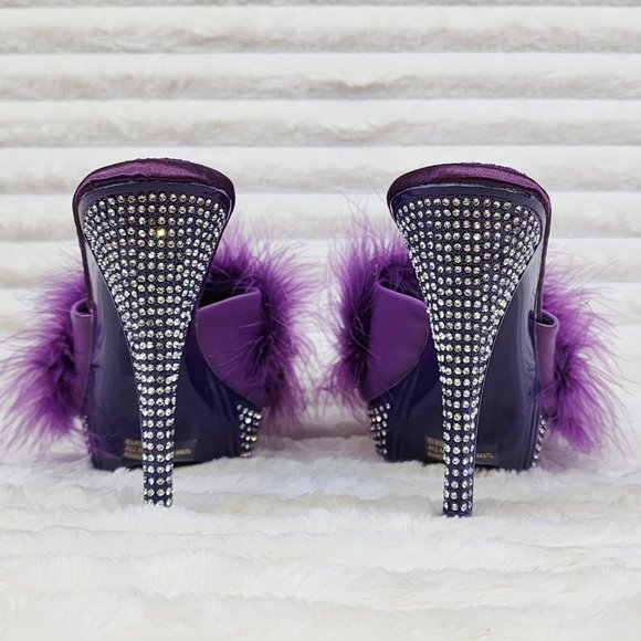 Your Majesty Purple Marabou Feather Rhinestone Platform Slip On Slide… - Picture 6 of 10